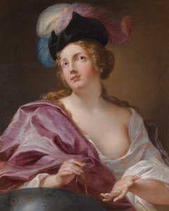 Vrouwelijke astronoom met een globe en een paar passers door Jacques Francois Courtin